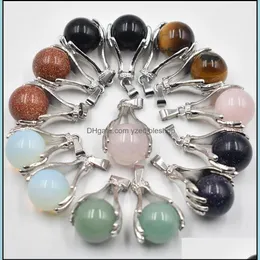 Charms Natural Quartz Stone Crystal Pendant Hand Hold Charms Round Bead Necklaces Pendants Yoga Reiki Chakra Healing Wom Dhseller2010 Dhcjl