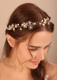 Opaski na głowę ślubne złote włosy winorośl z kryształowymi i kryształowymi opaską perłową dla kobiet dziewczyn