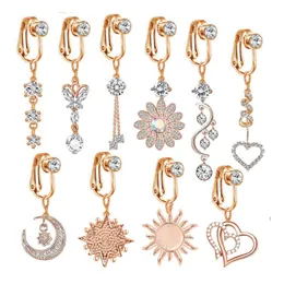 Fake Dangling Belly Button Rings CZ Body Clip on Dangle Navel Ring for Women and Girls