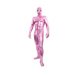 Unisex fantazyjna sukienka błyszcząca metalowa kotusy Catsue Black Full Hood Lycar Spandex Zentai Bodysuit Party Club Kostiumy