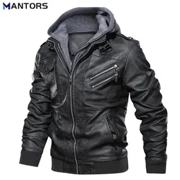 Herrläder faux mantorer motorcykeljacka män avslappnad avtagbar hat streetwear pu coat höst vinter mens 220905