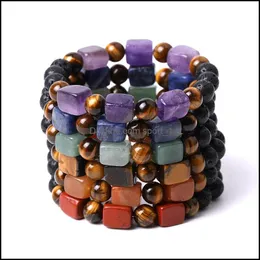 Bracelets de charme Cura cúbica Sete chakras de pedra ametha de ametha charme de bracelete de cristal homens homens trançados energia Buda Bracelets Jew Dh86c