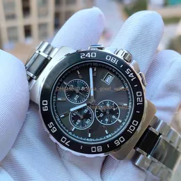 Super dobry zegarek fabryczny Klasyczny ruch kwarcu czarny tarcza ze stali nierdzewnej Pasek Chronograph Luminous Sapphire Nurving Mens zegarki