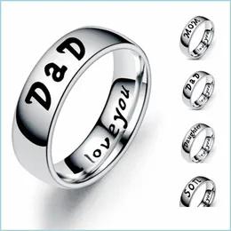 Band Rings 6Mm Stainless Steel Dad Rings For Men Mom Son Daughter Wedding Band Classic Ring Daddy Birthday Gift Drop Delivery Lulubaby Dhb31