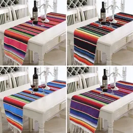 Table Runner Rainbow Stripe s with Tassel Mexican cloth for Wedding Party Cotton cloth Flag 34x212cm 220902