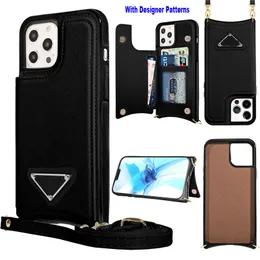 Toppl￤derdesigner Telefonfodral f￶r iPhone 14 Pro Max 13 12 11 XS XR 6 7 8 14Plus Fashion Wristband Print Cover Luxury Card Holder Pocket TPU Multifunktionell pl￥nbokfodral