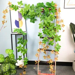 Dekorativa blommor 160 cm 18 huvuden konstgjorda lvy växter falska blad creeper grön vinrans krans silke stora blad för hemväxt vägg hängande