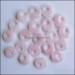 Charms 18Mm Natural Stone Crystals Gogo Donut Charms Rose Quartz Pendants Beads For Jewelry Making Wholesale Drop Delive Dhseller2010 Dhxak