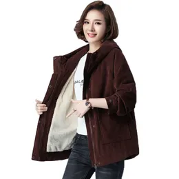 Women s Jackets Corduroy Fashion Winter velvet Thicken Warm Coat Windbreaker Female Casual Loose Outcoat 220905