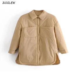 여자 가죽 가짜 가죽 icclek 여자 셔츠 재킷 얇은 파카 오버 크기 셔츠 코트 펨 메르 armygreen 겉옷 코트 bf 긴 슬리브 카키 코트 220905