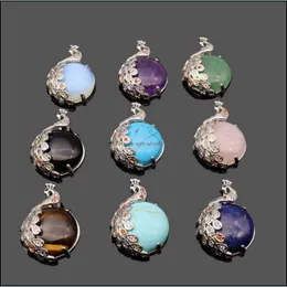 Pendant Necklaces Womens Peacock Pendant Necklace Crystal Gemstone Healing Chakra Necklaces Lucky Gift For Women And Girls Drop Deliv Dhome