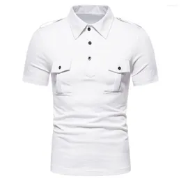 メンズポロスメンズシャツ半袖レギュラーフィットファッションデザインシャツパラホンブルダブルポケットホムサマートップス