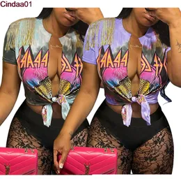 Casual Tracksuits Womens Wear Street Fashion Printed Fringe Split t-shirt spetsperspektiv Shorts Tvådelat uppsättning