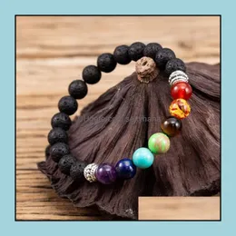 Braccialetti di fascino retrò sier oro 7 chakras ciondoli 8mm lava nera bracciale bracciale aromaterapia diffusore olio essenziale braccialetti budd dhchh