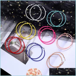 Hoop Huggie 5Cm/6Cm/7Cm Fashion Candy Color Earrings For Women Temperament Stainless Steel Needle Hoop Girls Party Wedd Carshop2006 Dhkes