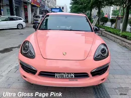 Premium Ultra Gloss Page Pink Vinyl Wrap Sticker Hela bilomslag som täcker film med luftutsläpp Initial Low Tack Glue Self Lime Foil 1.52x20M 5x65ft