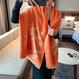 Kaschmirschal Orange Luxus Designer Schal f￼r Frauen Langer Schals Buchstabe H gedruckte Schals mit Kutsche weiche Wickel Decke Tippet Tippet