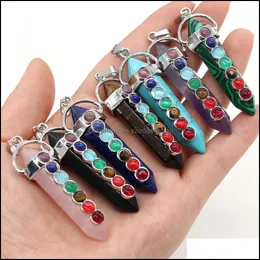 Charms 7 Chakra Stone Filar Pendum Charms Sześciokątne pryzmat uzdrawianie kryształ reiki wisiorek punktowy dla naszyjnika biżuteria Maki Dhseller2010 DH7S9