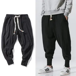 Männer Hosen Chinesischen Stil Harem Streetwear Casual Joggers Baumwolle Leinen Jogginghose Knöchellange Hosen M5XL 220905