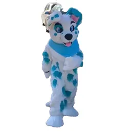 Husky Dog Mascot Costume New Fluffy Hairy Animal Fursuit Halloween Fancy Dress-up Party Blue and White Furry Outfit