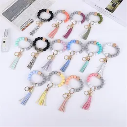 UPS 선박 ​​실리콘 구슬 뱅글 키 체인 파티 선호 여성 파티를위한 술과 함께 Tassel Favor Wristlet Key Ring Bracelet LT009