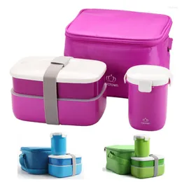 Dinnerware Sets High Quality Japanese Bento Lunch W/ Water Soup Mug Box Insulated Tote Bag Container Lunchbox Plastic Microwave