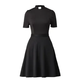 Black Church Women Priest Dress Short Sleeve A Line Dresses with Tab Insert Collar