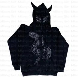 Herrtröjor tröjor y2k grafik djävul orm zip hooded tröjor mäns hoodies harajuku goth överdimensionerad hoodie grunge herrkläder emo 220905