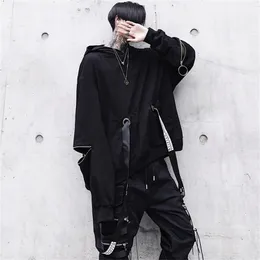 Herren Hoodies Sweatshirts HOUZHOU Schwarz Herren Hoodies Goth Sweatshirt Hood Sommer Techwear Gothic Darkwear Hoodie Sweatshirts Streetwear Hip Hop Harajuku 220905