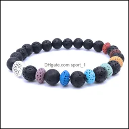 Braccialetti con ciondoli Albero della vita Ciondoli Guarigione 7 Chakra Colorf Pietra lavica Bracciale con perline Braccialetti con diffusore di olio essenziale Stringhe a mano Dhtdk