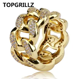 Topgrillz Cuban Link Chain Ring Men 's Hip Hop Gold Color Iced Out Cubic Zircon Jewelry Rings 7 8 9 10 11 Five Size269N
