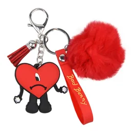Key Rings 3d Rubber Soft Pvc Bad Bunny Keychains Kawaii Anime Silicone Halloween Red Heart Keychains