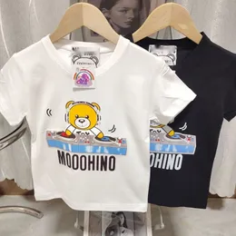 Lüks tasarımcı tees çocuk moda tişörtler kızlar kızlar yaz caual mektup baskılı tricolor ayı üstleri bebek çocuk tişörtleri şık moda tişörtler siyah beyaz