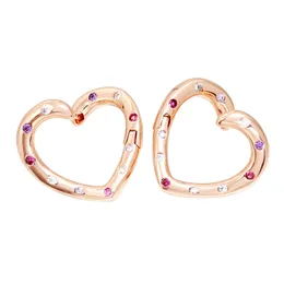 Färgglada CZ Diamond Love Hearts Hoop Earring Rose Gold Women Girls Wedding Jewelry for Pandora Real 925 Silver Engagement Present Studörhängen med originallåda