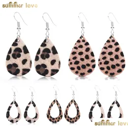 Stud Fashion Leopard Print Leather Pirecing Stud Earrings For Women Girl Hollow Waterdrop Faux Fur Leathers Hook Dangle E Carshop2006 Dhzd0