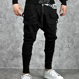 Jeans para hombres de alta calidad 2022 Fashion Active Harem Black Elástica Bazo bajo de la entrepierna Hip Hop Streetwear Ribbon Track Sweats Pantalones