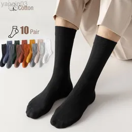 Athletic Socks 10 Paar Heren Katoenen Sokken Effen Kleur Lange Zwart HARAJUU Casual Business Maat 40-46 L220905