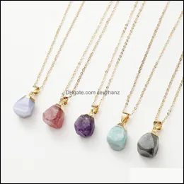 Pendant Necklaces Gold Plating Edged Birthstone Healing Crystal Energy Druzy Quartz Pendant Necklaces Fashion Women Men Jewelry Whole Dhrgc