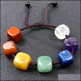 Braccialetti di fascino cubici sette chakra guarigione di pietra di pietra fascino braccialetto donna uomo intrecciata intrecciata energia bocciolo di boccioli di braccialetti gioielli gocce del dhwz4