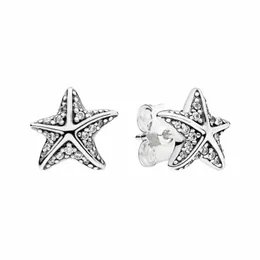 CZ Diamond Starfish Stud Earring Real Sterling Silver Women Party Jewelry Original Box Set for Pandora Girl Gift Sparkling örhängen