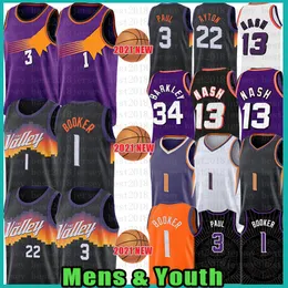 Devin Booker Chris Paul Basketball Jersey Mens Shirts Mesh DeAndre Ayton Steve Nash Charles Barkley Vintage 15 1 3 22 13 34 Jerseys Youth Kids