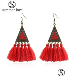 Dangle Chandelier Vintage Ethnic Triangle Tassel Dangle Earrings Bohemian Long Fringed 기하학적 드롭 이어링 Carshop2006 Dhphy