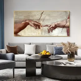 Canvas Painting Hand to Hand Famous Abstract Oil Painting on Creation Of Adam Posters and Prints Cuadros Wall Pictures for Living Room