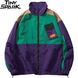 Männer Jacken Männer Hip Hop Streetwear Mantel Retro Farbe Block Patchwork Harajuku Windjacke Übergroße Track Tasche Herbst 220905