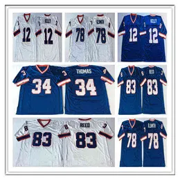 American College Football Wear Herren 24er Jahre Fußball Thurman 34 Thomas Jim 12 Kelly 78 Bruce Smith 83 Andre Reed Sticthed Retro-Trikots Günstig