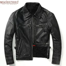 Мужская кожаная искусственная винтажная мужская куртка толстая 100% натуральный коврик для мотоциклетного байкера