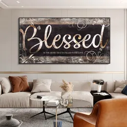 Canvas Painting Wall Art Picture Posters And Prints For Living Room Home DecorAbstract Letters Blessed Family Nordic Letters