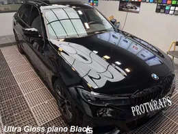 Premium Ultra Gloss Piano Black Vinyl Wrap Sticker Whole Car Wraps Covering Film With Air Release Initial Low Tack Glue Self Adhesive Foil 1.52x20m 5X65ft