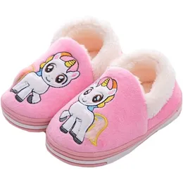 Slipper Unicorn Kids Slippers para crianças meninos sapatos internos Slíides de peles para meninos chinelos de algodão Casa de inverno quente Crianças Slipper 220902