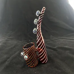 Hosahs American Red and Yellow Flash Stripe With3 Opals 3 Marbles Proxy Hookah Long Handle Tråd Rökning PipeConcessions Only Sale Glass